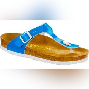 Birkenstock Gizeh BF Neon Blue Thong Sandals, size 38 (7-7.5 US) Blue/Brown